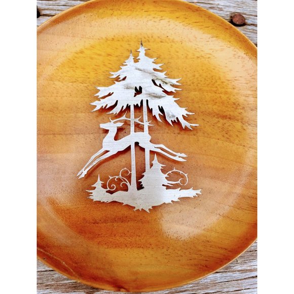 Vintage Wood German Plaques Metal Work Cherub Deer Tree - Picture 6 of 6